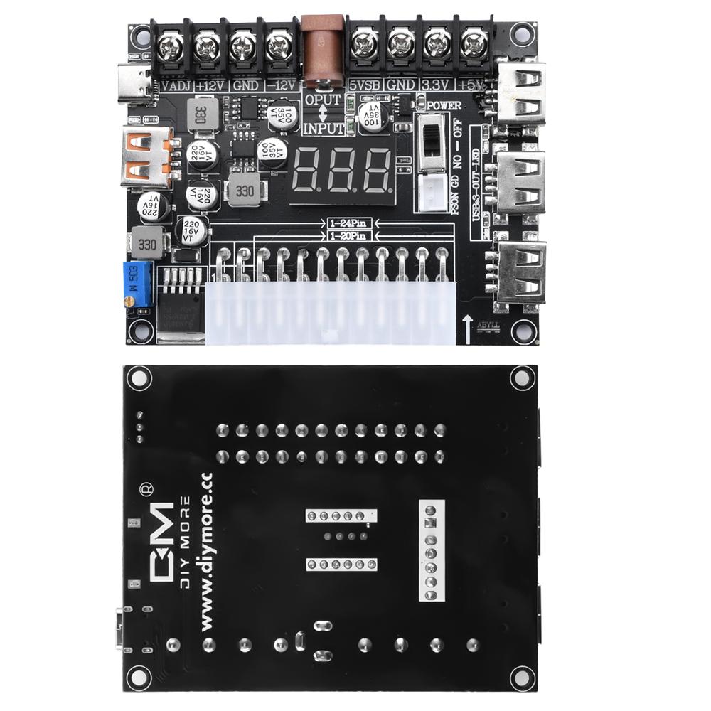 24 Pins ATX Power Supply Breakout Board and Acrylic Case Kit Module Adapter Power Connector Support 3.3V/5V/12V 1.8V-10.8V(ADJ)
