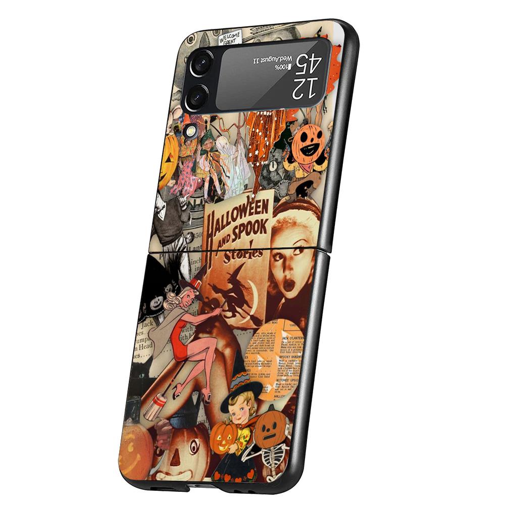 

Halloween Fall Art Witch Cat Cover Phone Case For Samsung Galaxy Z Flip 7 6 5 4 3 5G Flip7 Flip6 Flip5 Flip4 Flip3 Black Fundas Samsung Z Flip 7