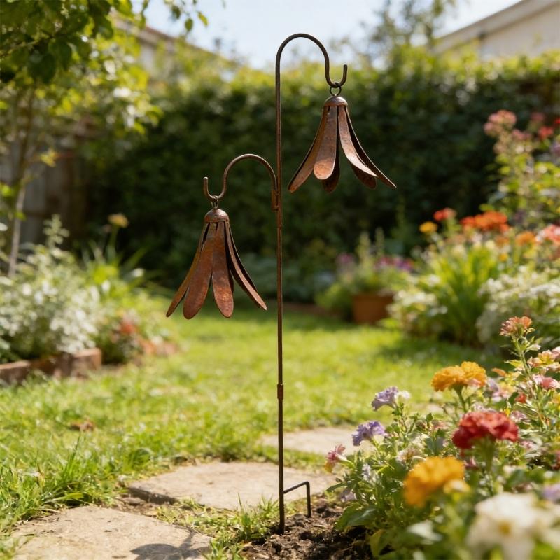 Artistic Iron Flower Petal Ground Spikes Decorative Garden Stakes For Enhancing Garden Or Patios Aesthetics