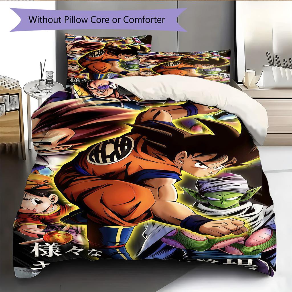 DBZ Anime Pattern Bedding Quilt Set Quilt Cover Pillowcase Home Decoration Birthday Gift (1 * Duvet Cover + 2 * Pillowcase, Without Core)