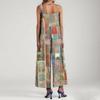 Women's Fashion Casual Loose Back Straps Wide Leg Vintage Printed Jumpsuit