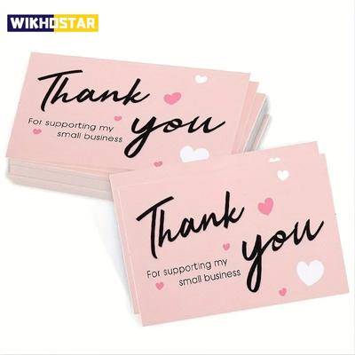 Pacote com 50 unidades de cartão de agradecimento rosa para decoração de pacote de negócios "Lindo agradecimento" Cartão de visita feito à mão com amor