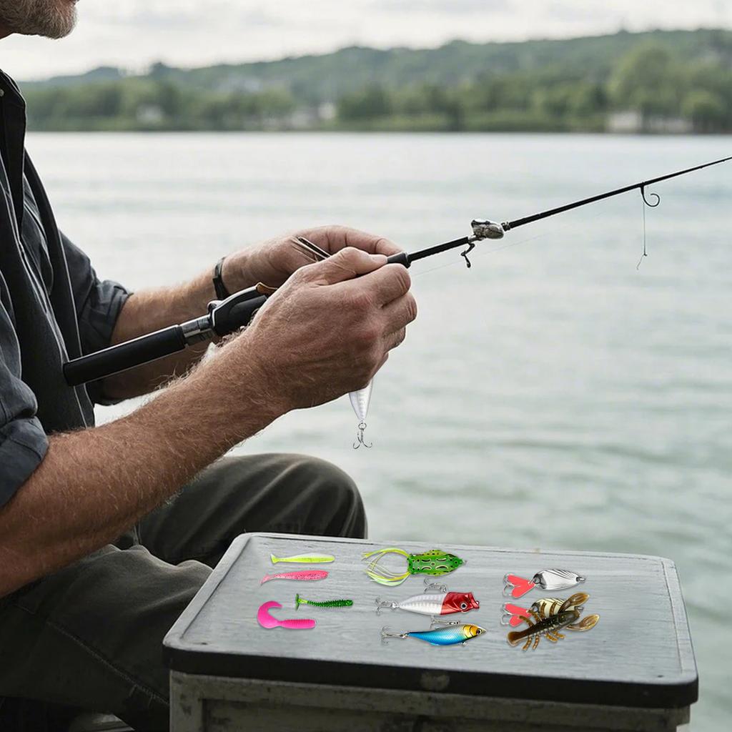 New Tackle Box With Fishing Tackle, Fishing Kit With Vib, Soft, Hook And Weight Accessories, Kit For Bass, Walleye, Trout