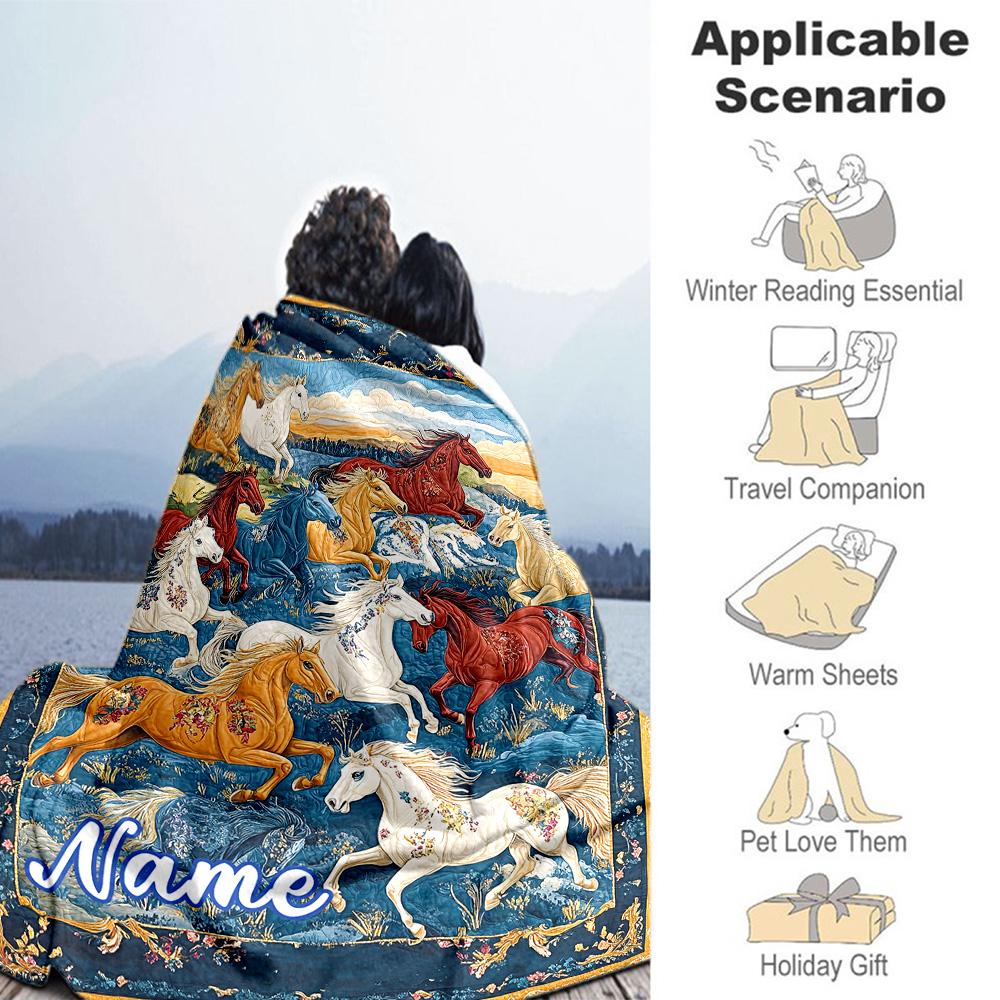 Horses Personalized Name Blanket Throw Personalized Blanket Soft & Cozy Throw For Office Chair Bedding Nap Sofa Ideal for All Seasons