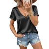 Women's Fashionable Casual Satin V-Neck Short-Sleeve Loose-Fit T-Shirt