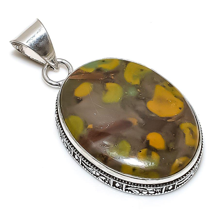 Bambusjaspis Edelstein Handgefertigt 925 Sterlingsilber Schmuck Anhänger 1.77" SU-10708