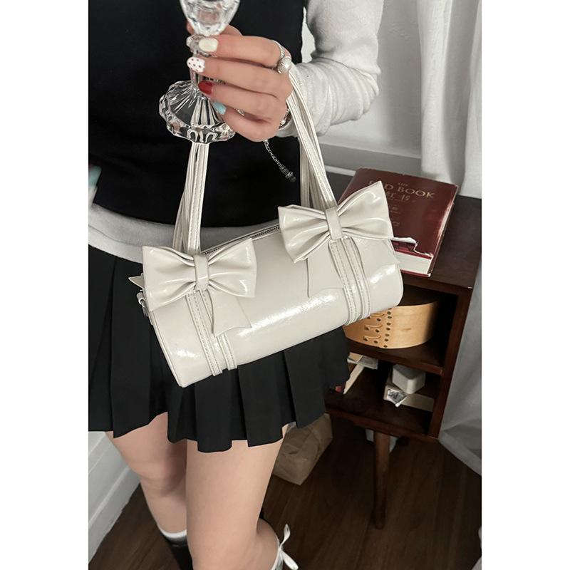 

Корейская сумка-бант для девочки 2025 новая на плечо под мышку сумка-подушка модная универсальная косая цилиндрическая сумка бежевый