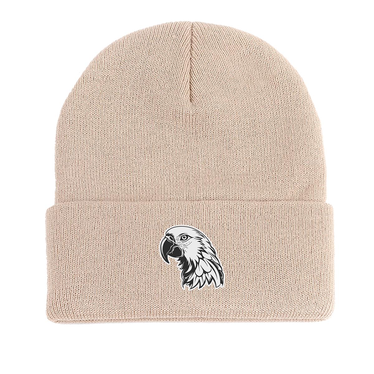 

Черно-белая зимняя вязаная шапка-бини с львом, мужская шапка с животным, эластичная, теплая, однотонная, горро, вязаная шапка-бини as the picture бежевый