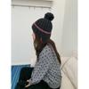 Fashion Knit Hat With Ear Flaps Tie Pom Pom Warm Winter Hat