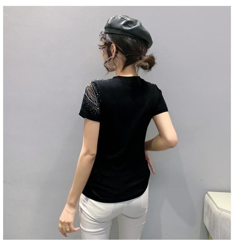 2024 Women's Slim Fit Lace Hollow Diamond Tee - Short-Sleeved, Round Neck Fashion for Spring/Summer