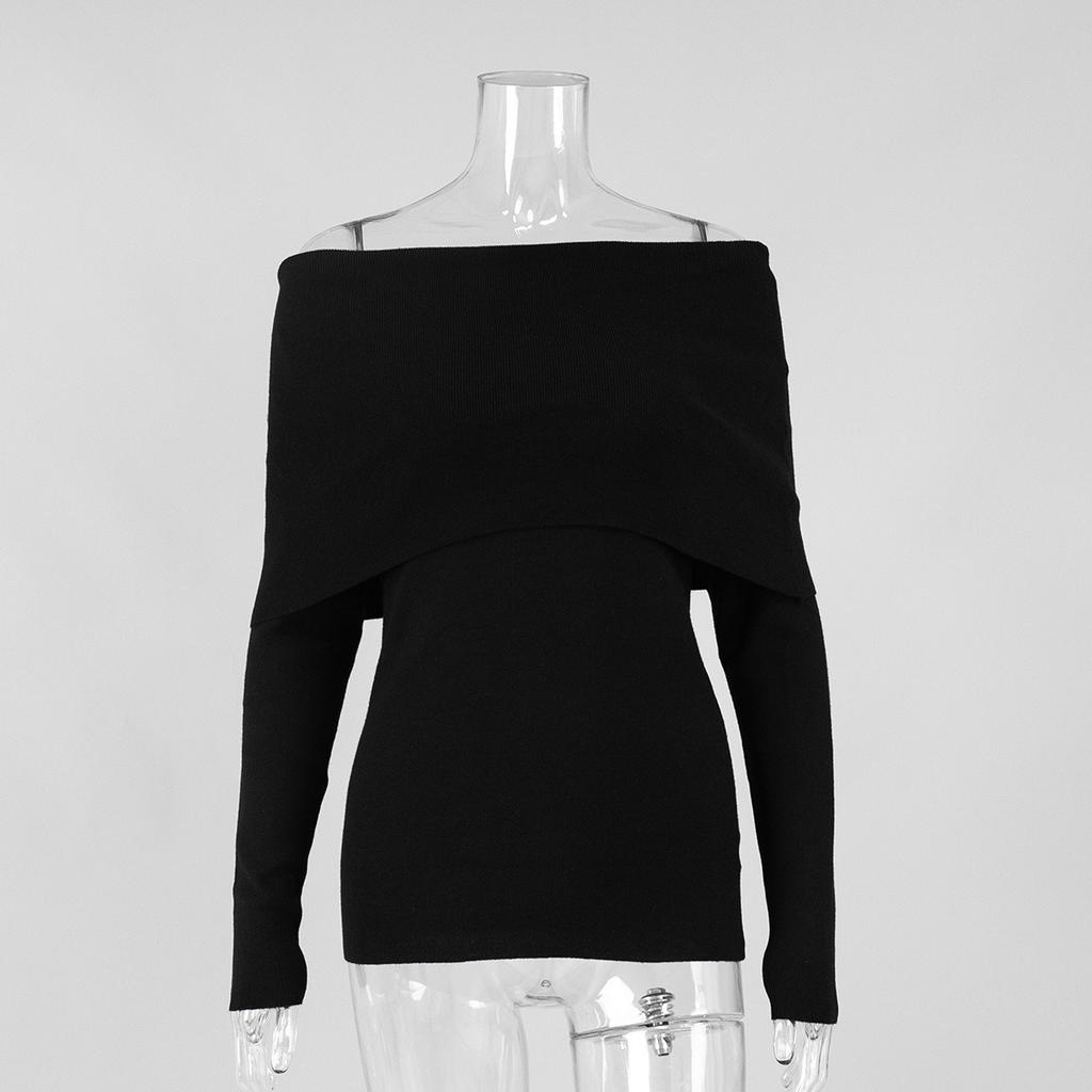 2025 Autumn Winter Women's Sweater Long Sleeve Knitted Crop Top Off Shoulder Sexy Slim Fit Basic Pullover