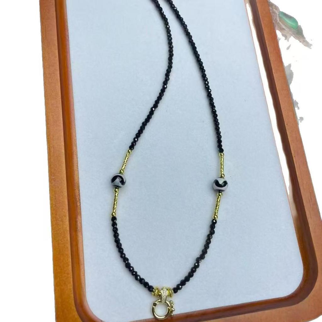 Thailand Amulet Crystal Beaded Necklace with Thangka Buckle and Jade Pendant