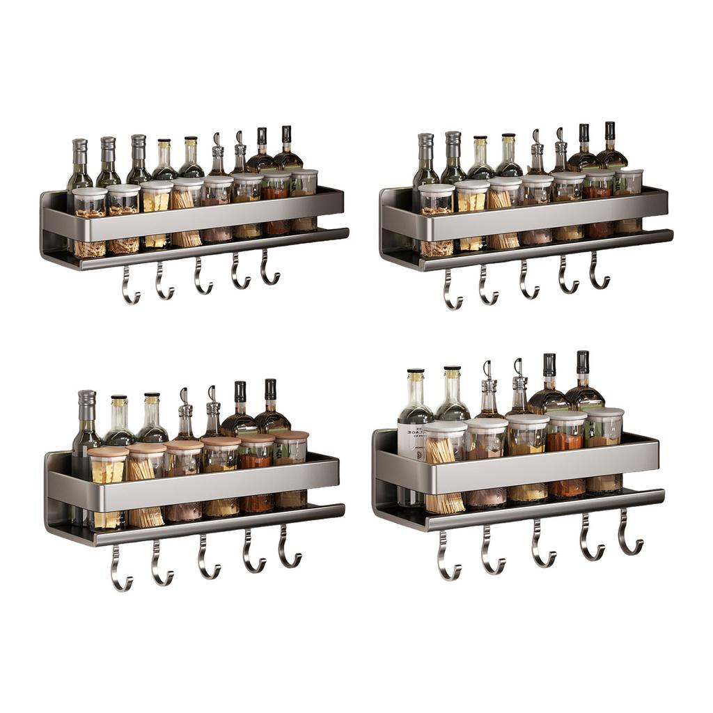 Space Saving Large Capacity Kitchen Spices Holder Wall Mount Designs Without Drilling with Hook for Organization