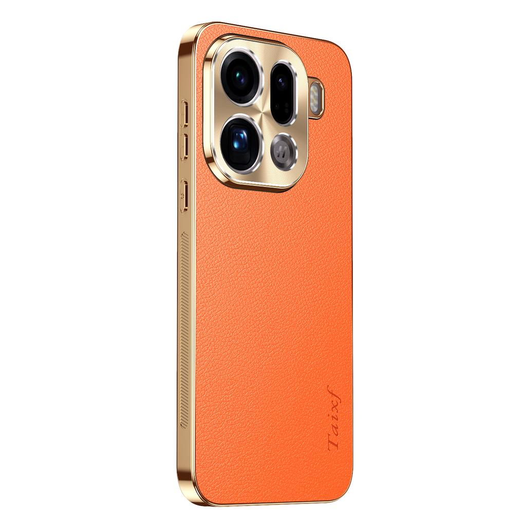 PU Leather Texture Lichee Pattern Plating Shockproof Cover For Oppo Find X9 X9Pro Lens Protection Case Soft Frame Bumper Shell