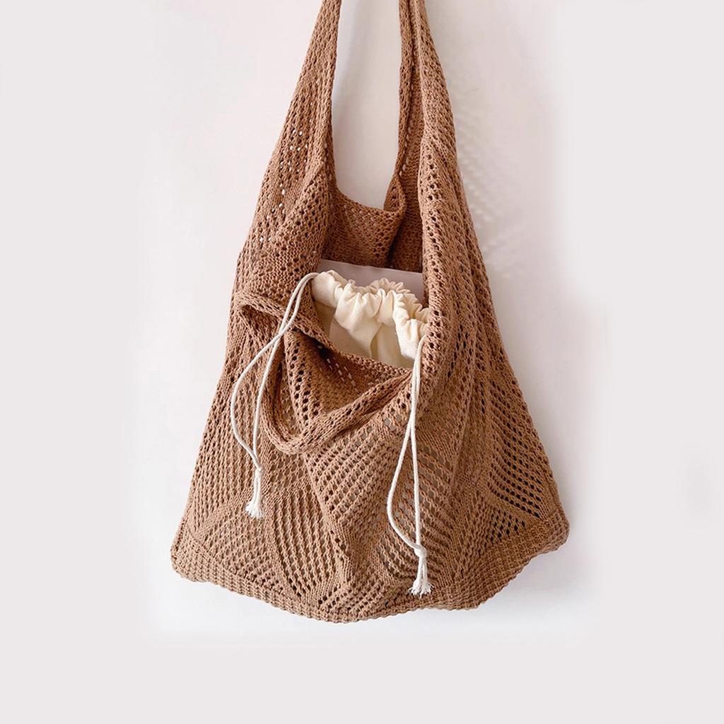 New Trend Women's Bag Crochet Handbag Retro Knitted Solid Color Hollow Top-handle Tote Bag Travel Shopper Shoulder Bag