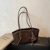 Retro PU Leather Shoulder Bags for Women Fall Winter Trend Female Purses Handbags High Quality Tote Underarm Bag with Pendant