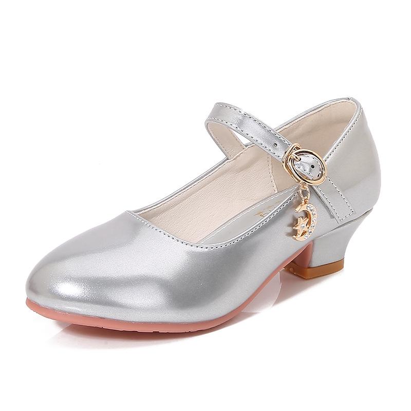Girls' White Leather High Heels - New 2025 Princess Dance Shoes for Students, Sizes 25-40