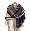 Thickened Cashmere Imitation Scarf Women's Autumn Winter Fashion Color Block Scarf with Tassel Four Sides Warm Large Scarf