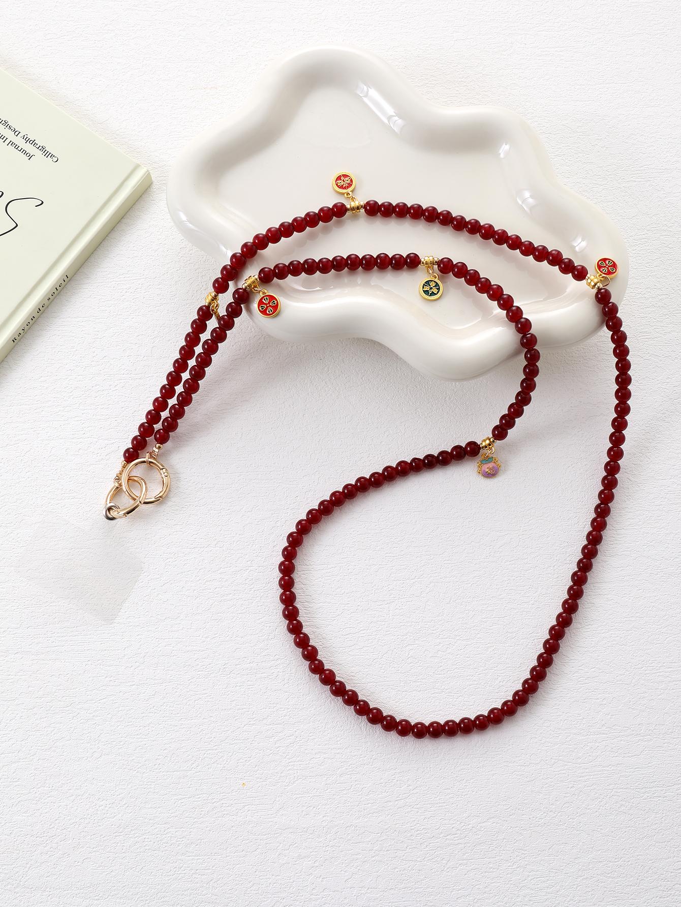 

Multi Colored Fashionable Chinese Style Glass Bead Anti Lost Phone Hanging Chain, Niche Five Emperor Money Pendant With Card Other