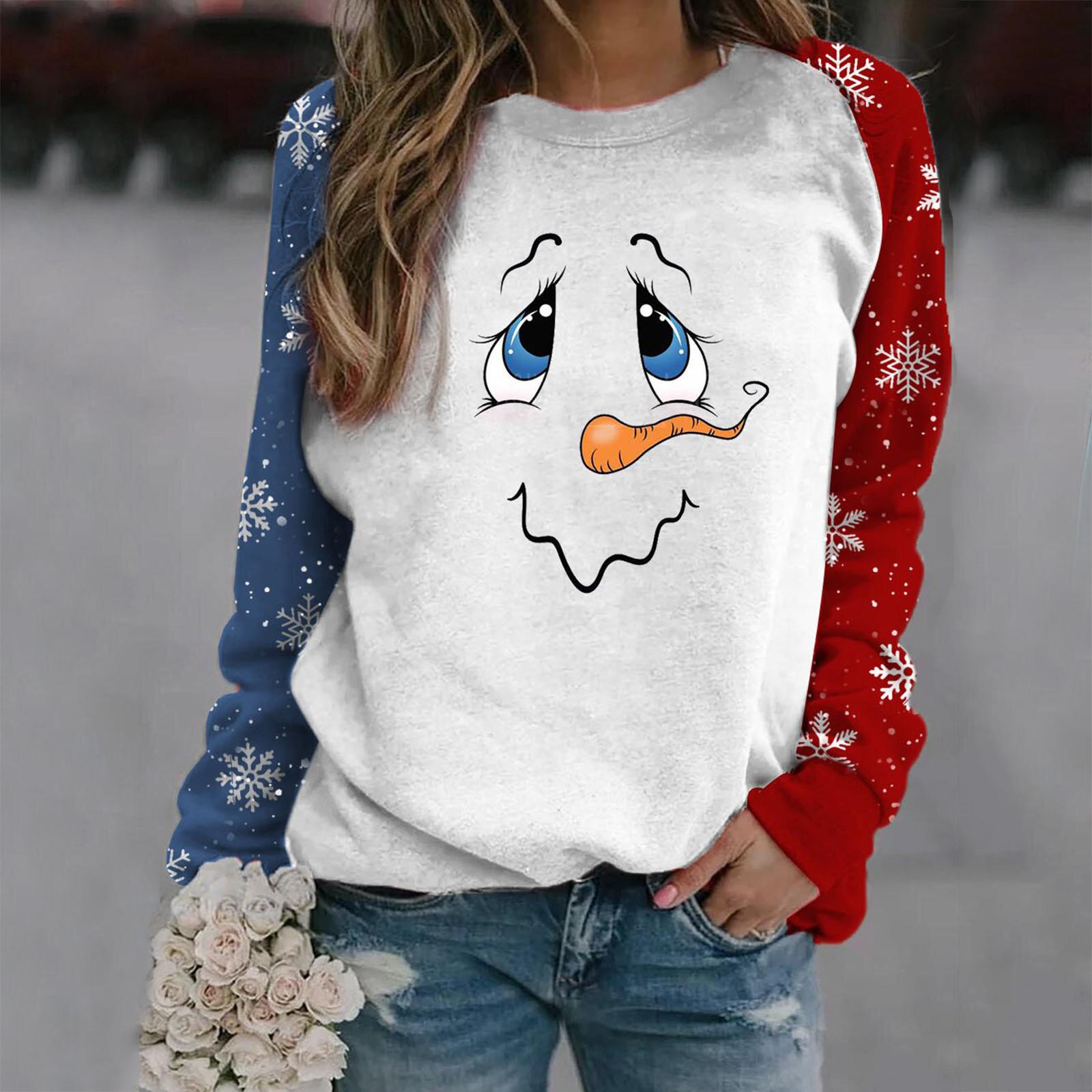 

Женские повседневные рождественские толстовки, термофутболки с круглым вырезом и длинным рукавом, свободные XL белый