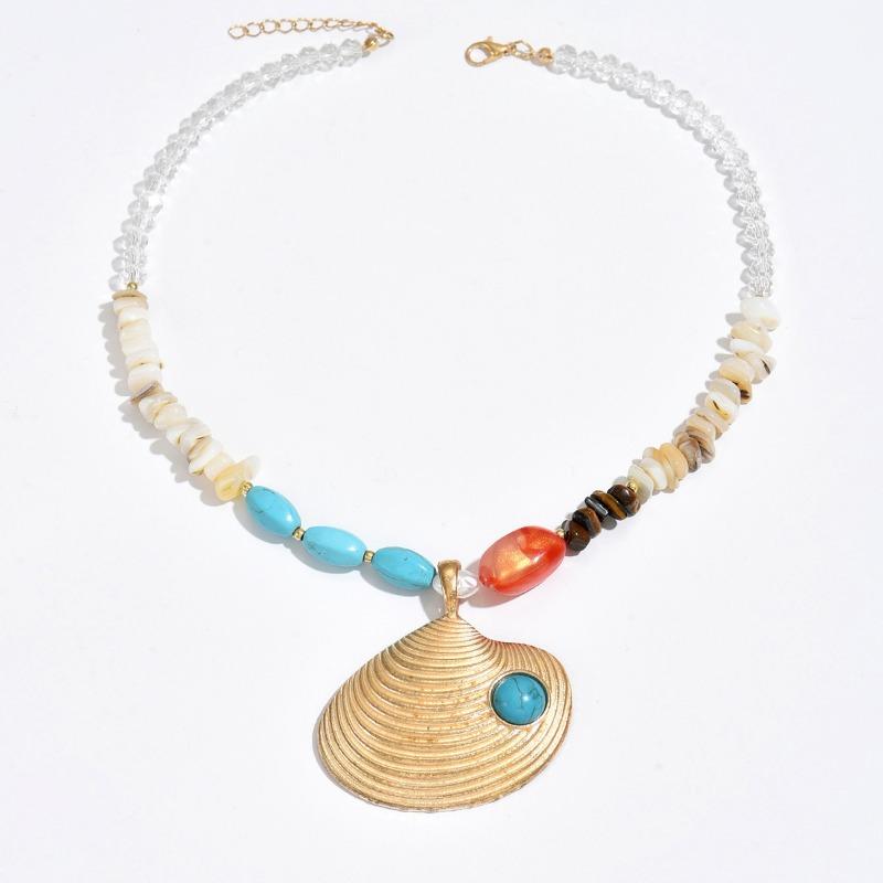 Shell pendant jewelry colorful gravel design sense neck chain niche alloy shell pendant female