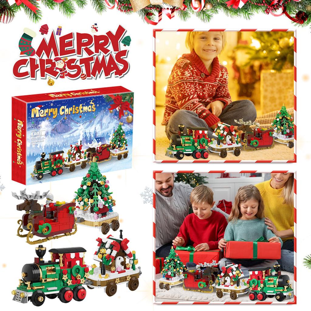 Christmas Train Building Block Set, 806 Pieces, 4 Packs With 24 Changes, Surprise Christmas Building Toys, Christmas Train, Christmas Gift