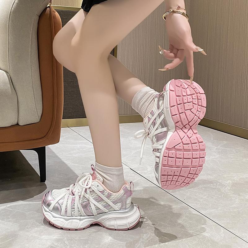 Fashion Casual Shoes Silver Couple Dad Shoes 2025 New Women's Shoes Mesh Sneakers Ladies Autumn Star Same Style Flat Sport Anti-slip