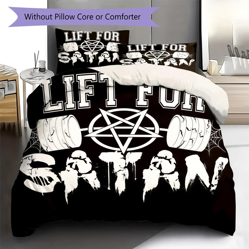 Bettwäsche mit Satansymbol-Muster, Steppbett-Set Bettbezug Kissenbezug Heim-Geburtstagsgeschenk (1 Bettbezug + 2 Kissenbezüge, ohne Füllung)