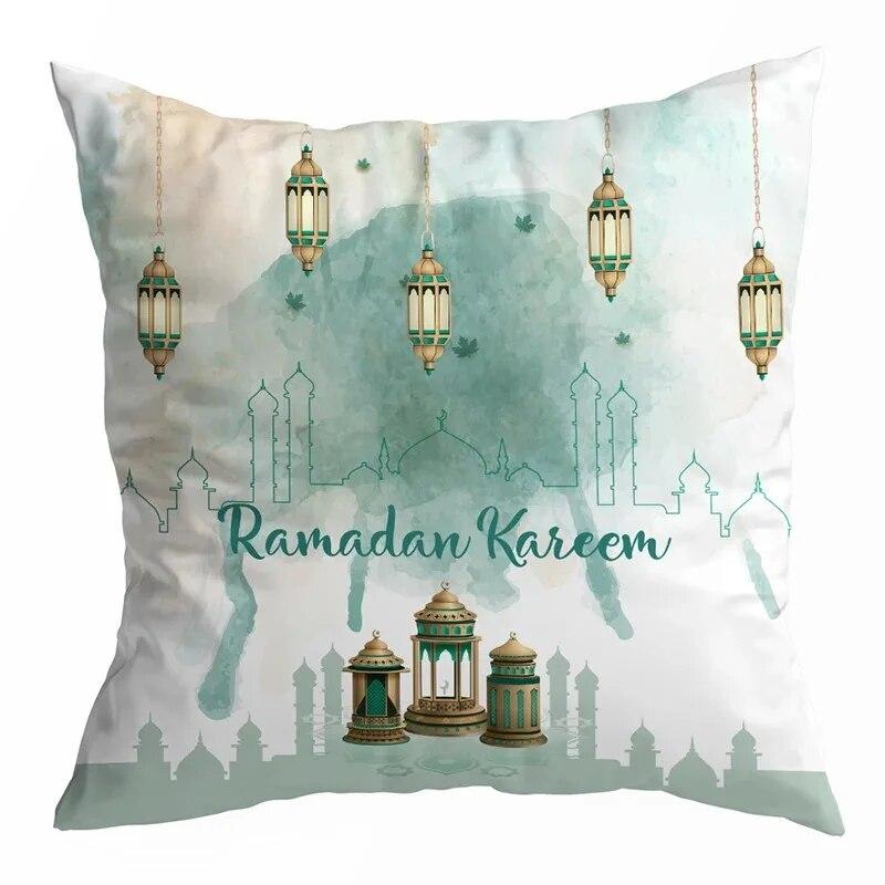Ramadan Decoration 2024 Mubarak Cushion Cover Cotton Eid Mubarak Islamic Muslim Happy Eid Mosque Pillowcase Party Supplies