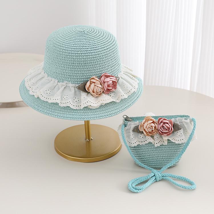 Girls' French Summer Straw Sun Hat - Wide Brim, UV Protection, Breathable Design