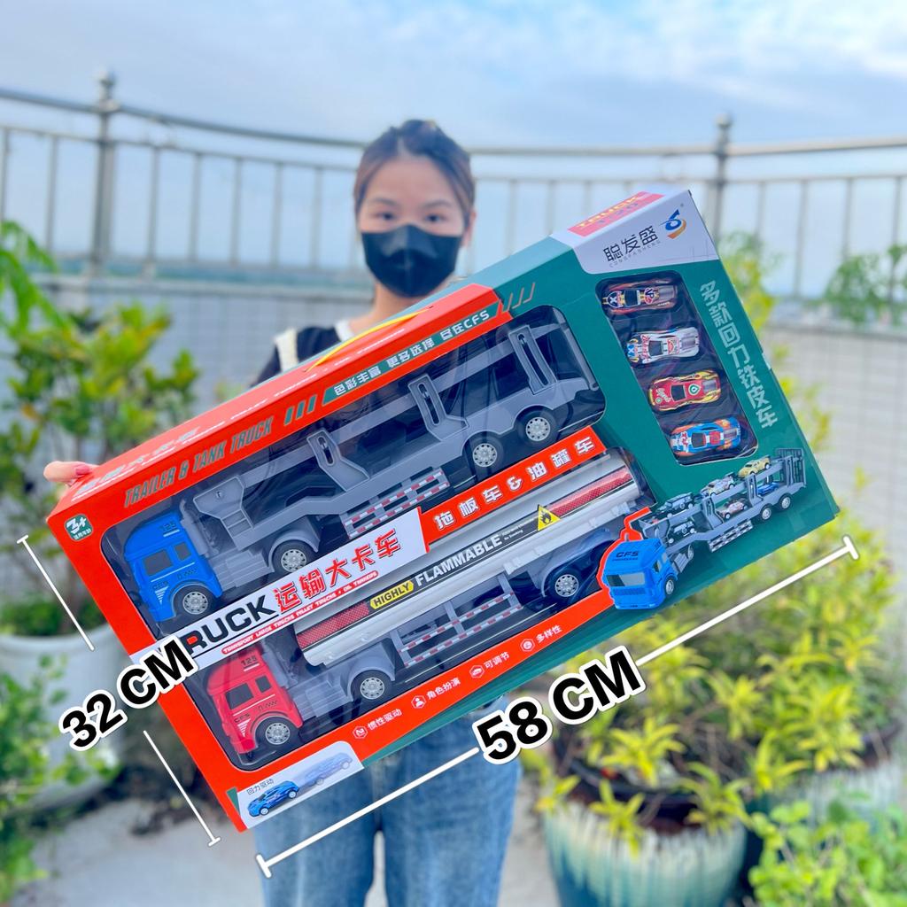 Construction Truck Fire Truck Inertia Pull Back Truck Set Gift Box Excavator Bulldozer Model Boy Toy