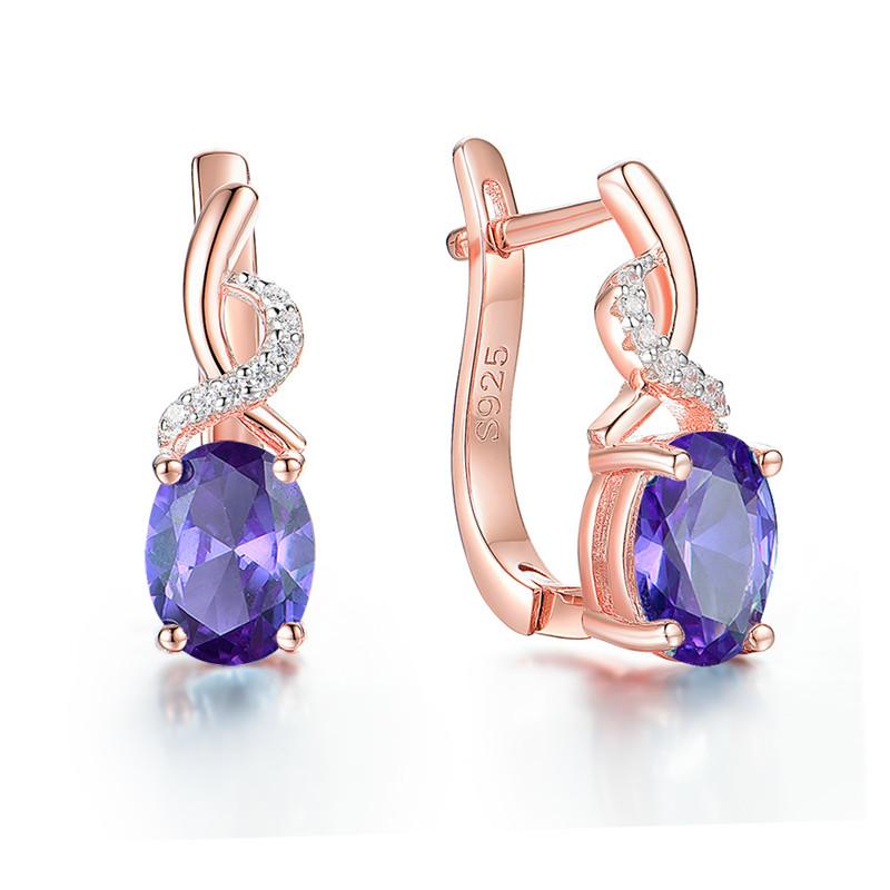 Classic Red Oval Zircon Multicolor Crystal Birthstone Hoop Earrings Champagne Gold Color Wedding  For Women