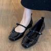 Soft Leather Version~ French Square Head Patent Leather One-word Buckle Mary Jane Shoes Women's Sweet Versatile Bow Flat-bottomed Small Single Shoes