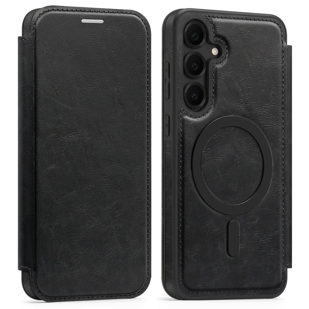 For Samsung Galaxy S25+ Case Compatible with MagSafe RFID Blocking Card Holder Leather Phone Cover