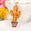 Keychain Sparkling Rhinestones Inlaid Cactus Design Keychain Pendant Enamel Oil Drip Process Smooth Edges Spring Buckle Key Holder Backpacks Accessory