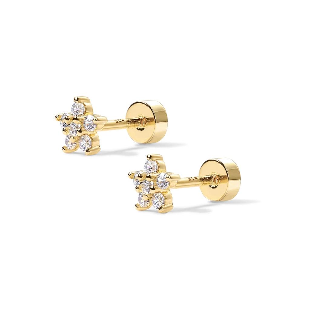 Cercei Stud Floare Earrings 14K Gold Plated 925 Sterling Silver Zirconia Hypoallergenic Flower Studs 4.5x4.5cm Gold