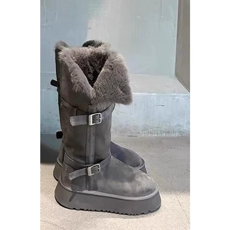 

New Style of Women s Snow Boots, Height-increasing, Fleece and Thickened Long Cotton Shoes 40 сірий