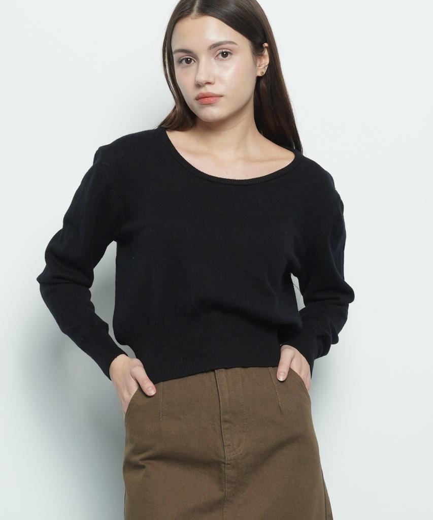 THE-ABON W39 Slim Round Knit Black