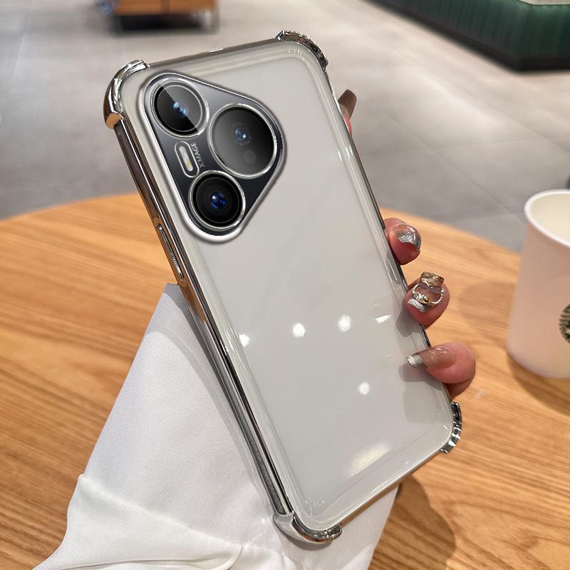 

Clear Transparent Shockproof Plating Silicone Case For Huawei Pura 70 Ultra P60 P50 P40 P30 Pro Soft Back Cover P30 Pro серебряный