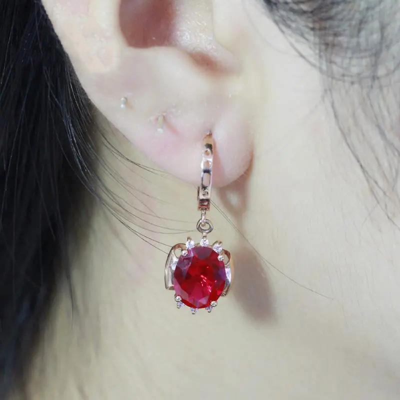 Exquisite Russian Purple Gold Ruby Earrings Light Luxury High Fashion Rose Gold Zircon Earrings Jewelry Women