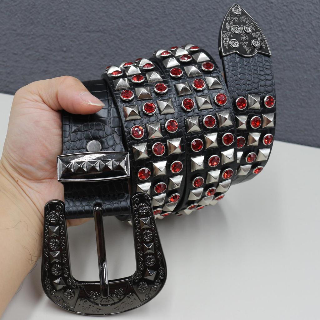 Men's High-End Rhinestone Studded Punk Leather Belt