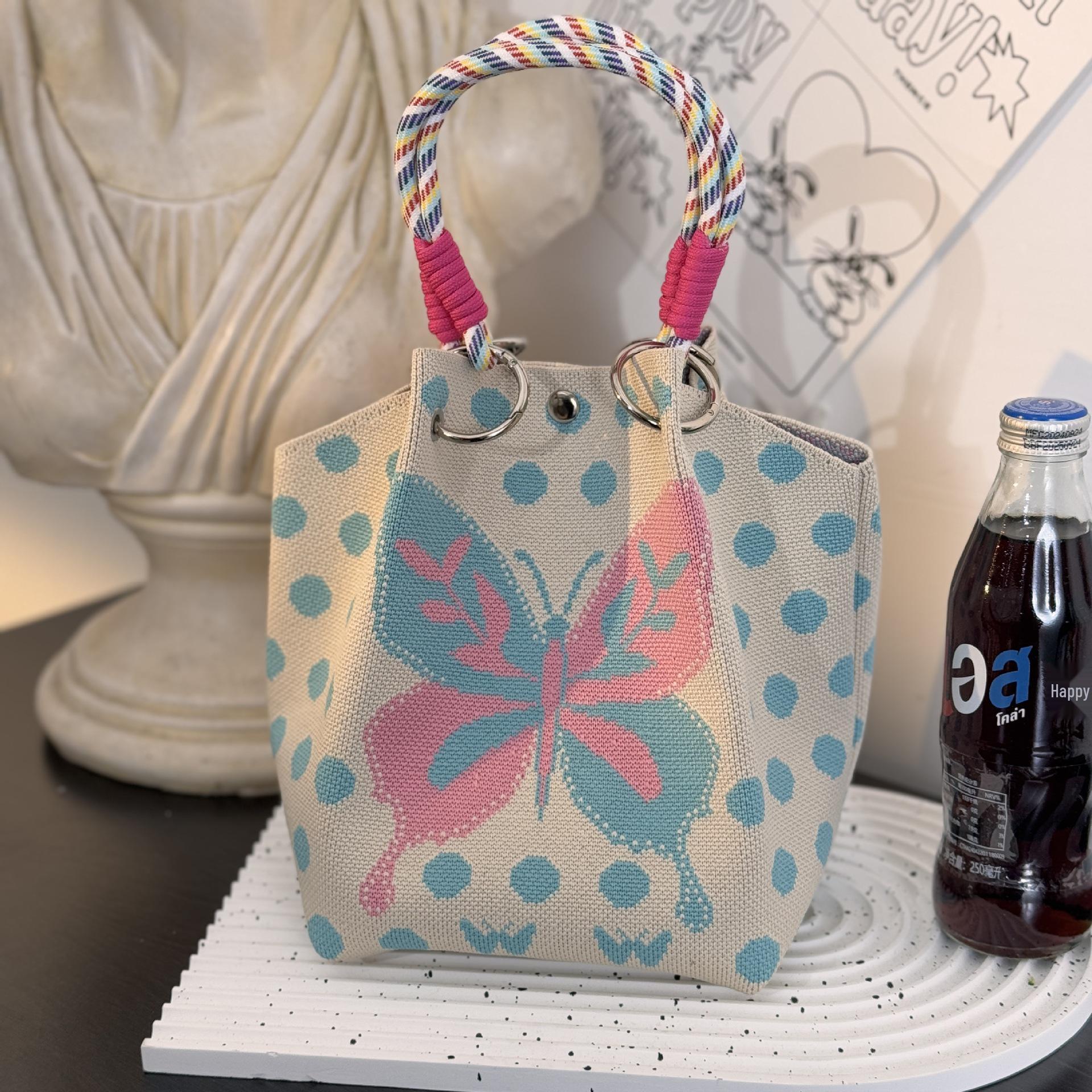 

2025 Вязаная сумка-хобо с цветочным узором: Универсальный, Вместительный, Стильный Сувенирный Подарок With Ring Buckle