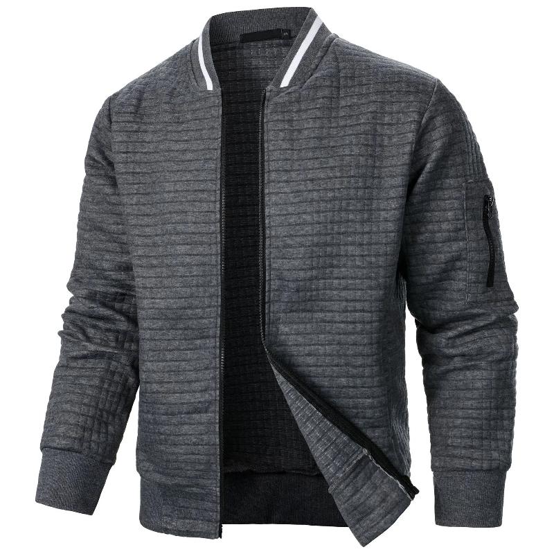 Men's New Zipper Solid Color Jackets Stand Up Collar Men's Casual Plaid Coats Vintage High Street Casual All-match Cardigan