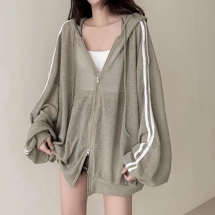Women Thin Linen Jacket Fashion Ladies Outerwear White Sunscreen Clothing Retro Loose Long Sleeve Female Knitted Cardigan