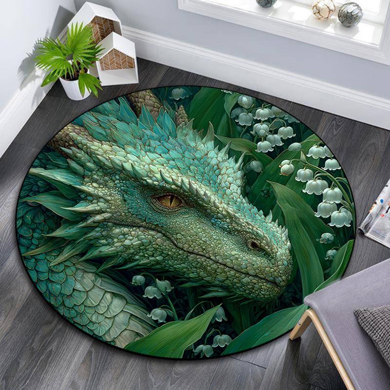 Dragon Round Area Rug,Carpet Rug for Living Room Bedroom Sofa Playroom Decor,Non-slip Floor Mat