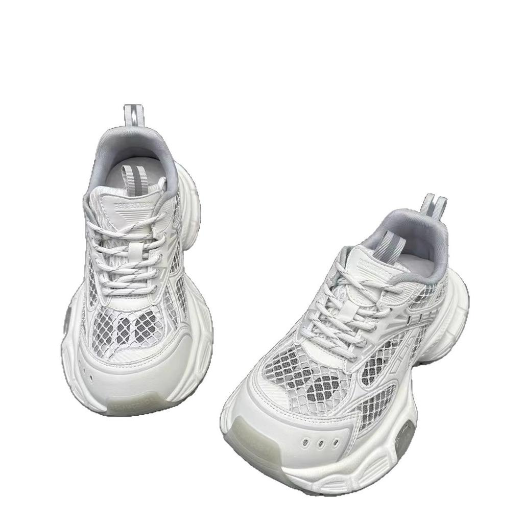 Silver platform versatile breathable mesh shoes summer 2025 new small inner height increase women's shoes soft sole sports shoes