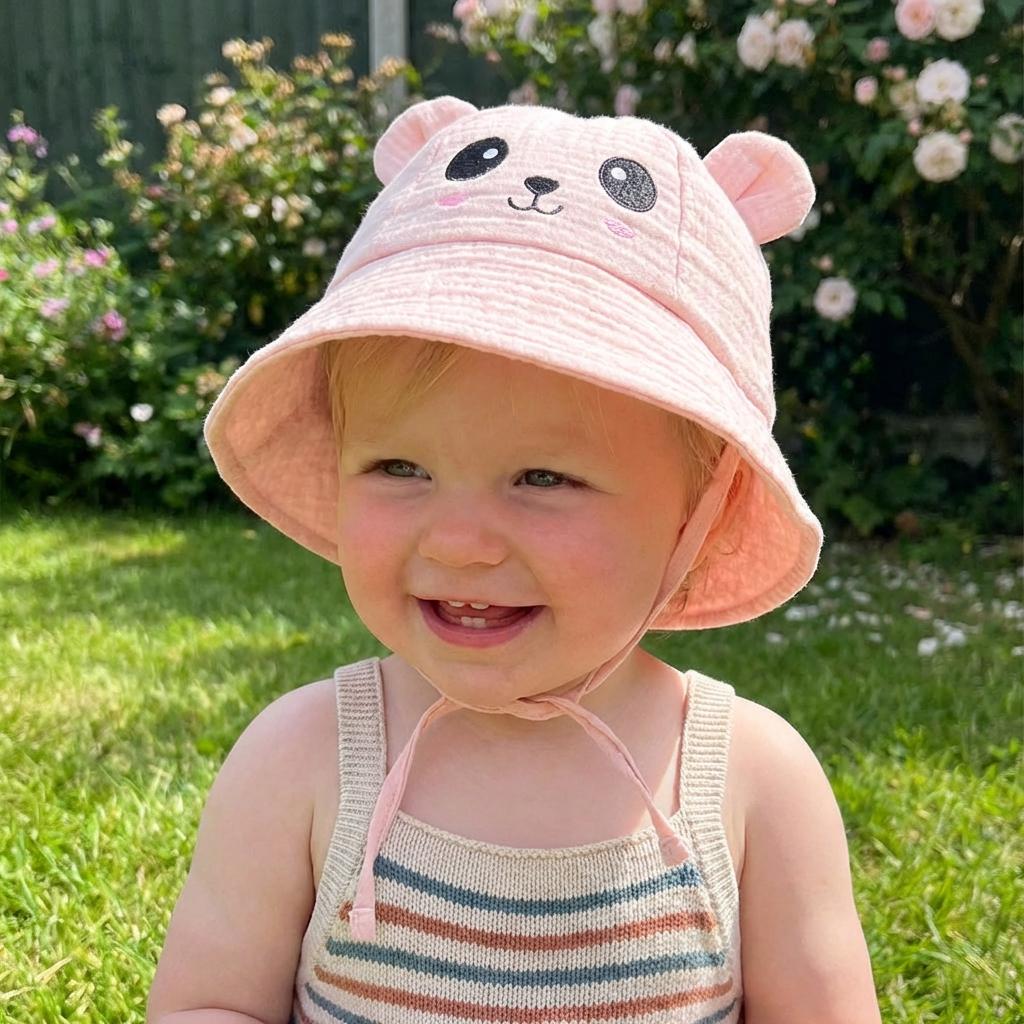 Spring Summer New Children's Gauze Bucket Hat Baby Embossed Bear Fisherman Sun Hat Protective Accessory for Babies