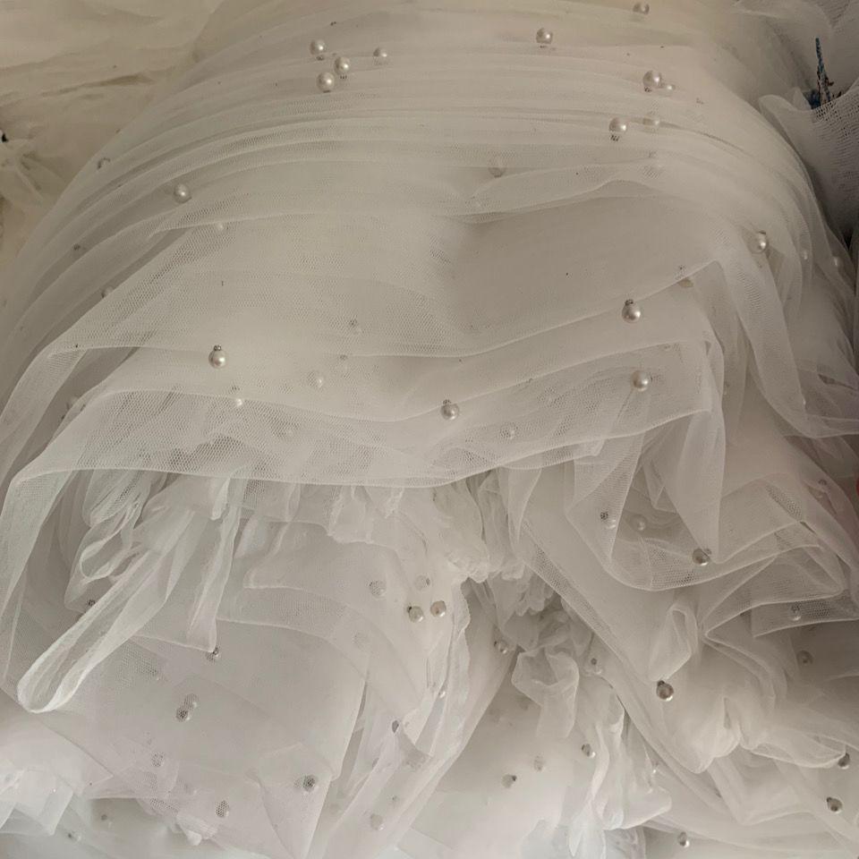 Fairy Internet Celebrities White Yarn Nails Imitation Pearl Mesh Encryption Soft Princess Dress Headgear Wedding Fabric White