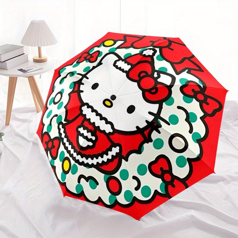 1pc Hello Kitty, Christmas Automatic Folding Umbrella, Portable Design with 8 Ribs, Casual Outdoor Accessory HolidayBirthday Gifts yy250814045