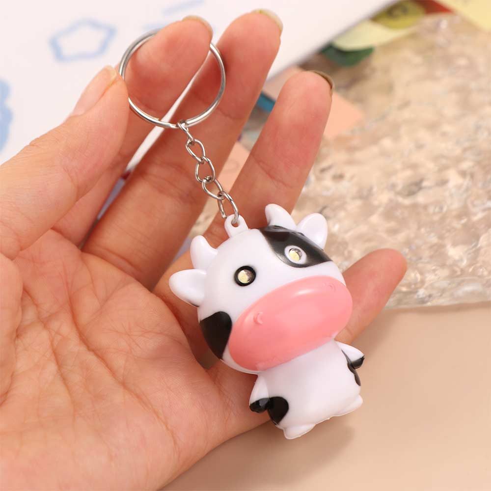Hanging Light Up Cow Key Ring Mini Press Fidget Cow Toy Funny LED Eyes Cow Pendant Luggage Hanging